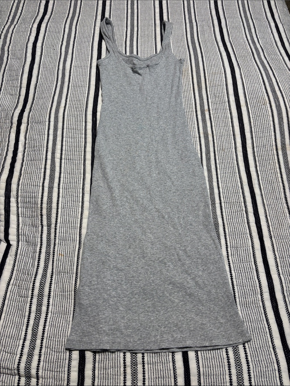 Gray Ribbed Tank Dress - Picture 2 of 3